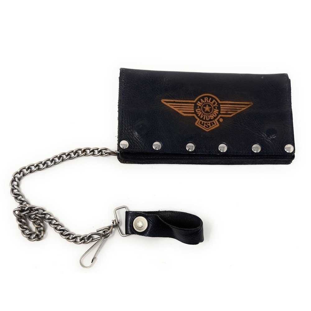 Vintage Harley Davidson Bar & Shield Leather Chain Wallet Eagle 80s Moto Biker